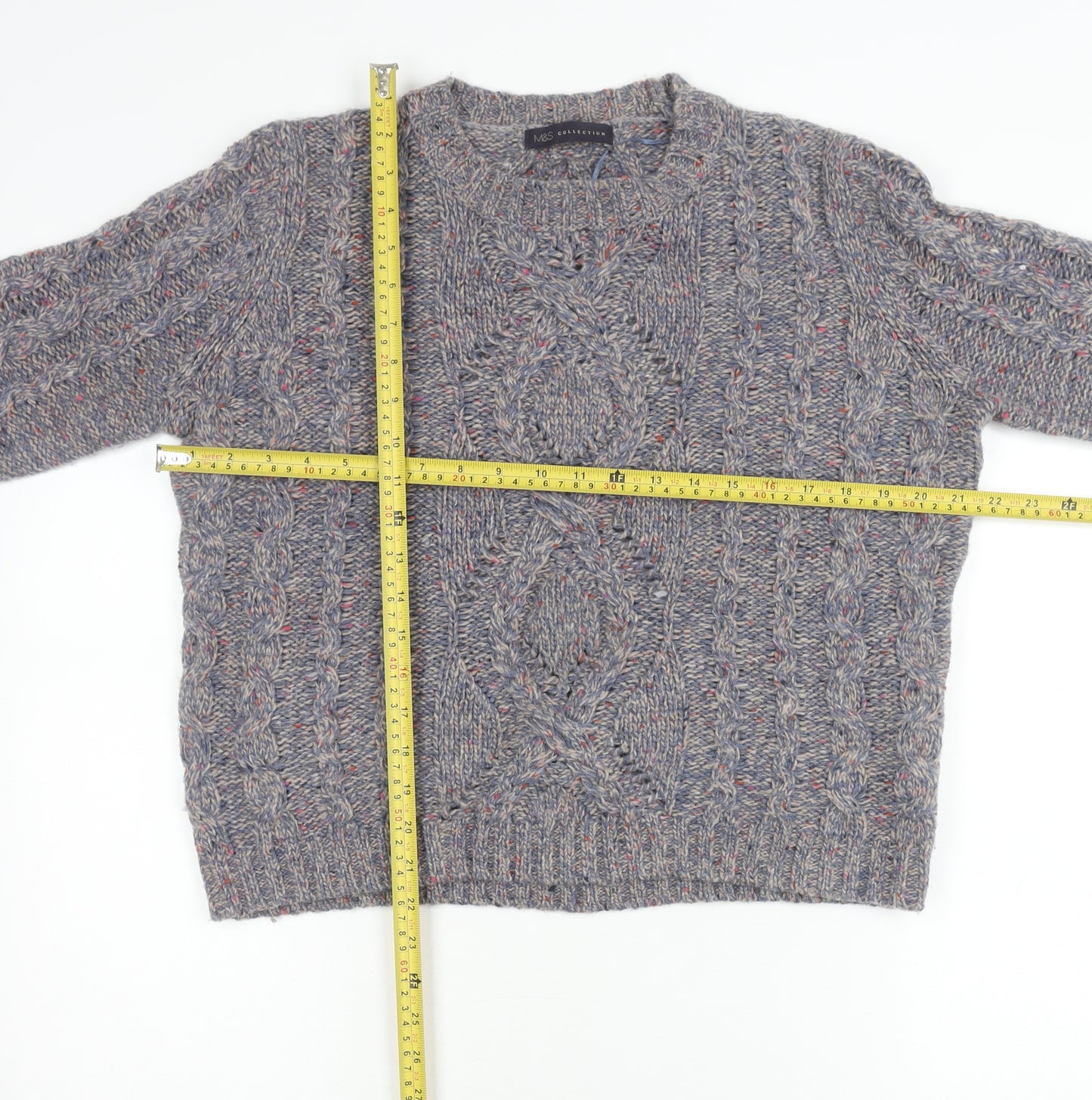 Marks and Spencer Womens Purple Cable-Knit Jumper Size 14