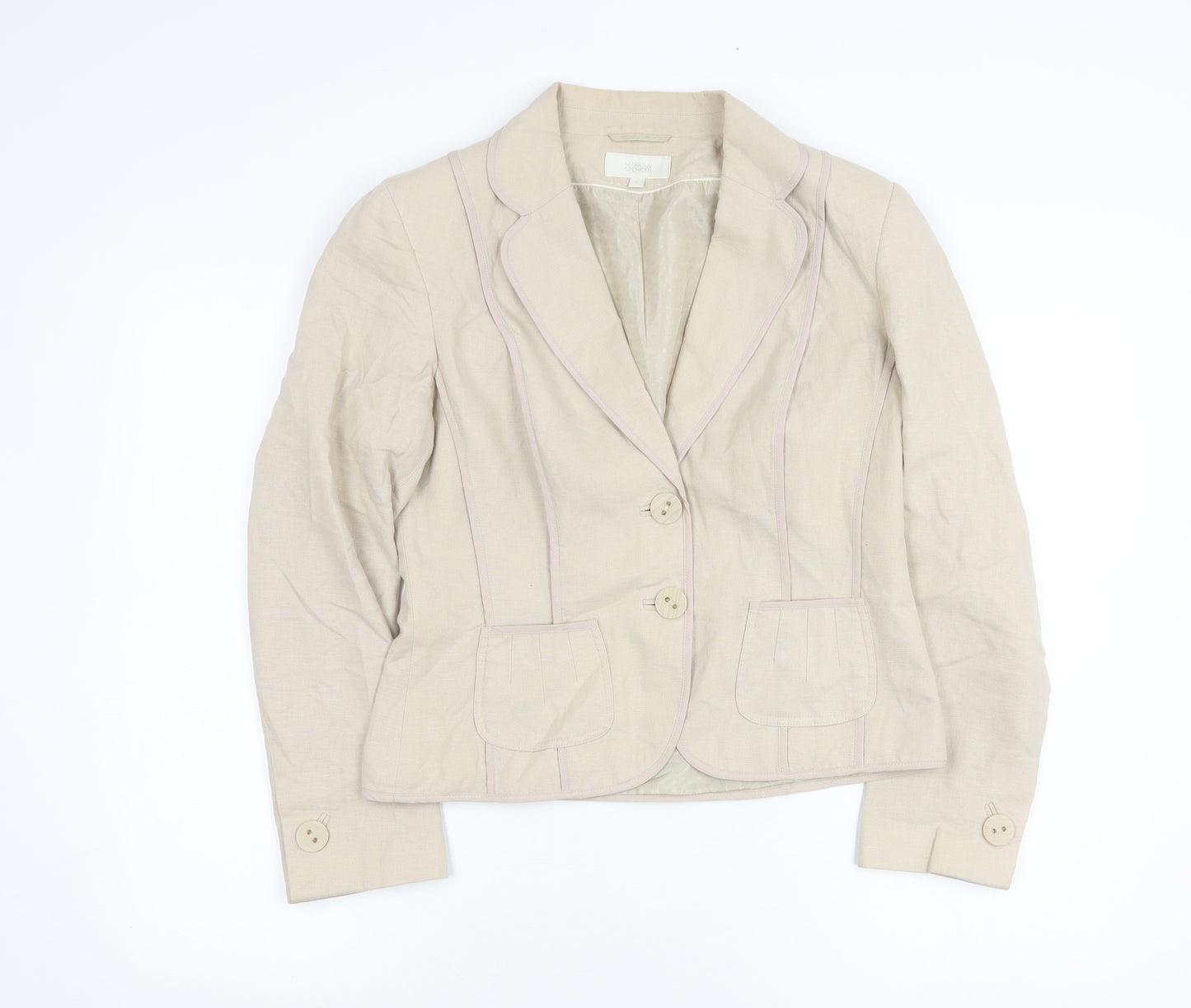Marks and Spencer Womens Beige Linen Viscose Blazer UK 12 Regular Fit