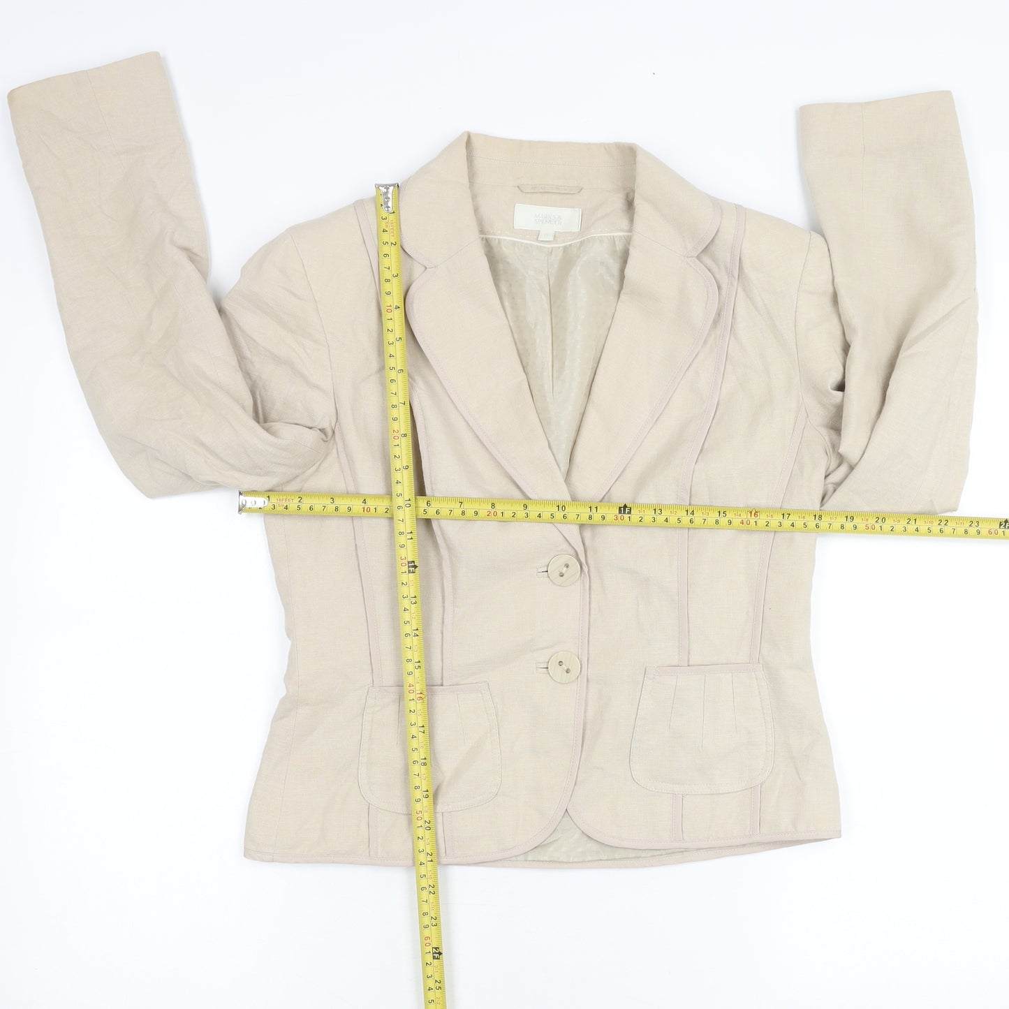 Marks and Spencer Womens Beige Linen Viscose Blazer UK 12 Regular Fit