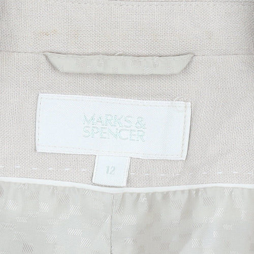 Marks and Spencer Womens Beige Linen Viscose Blazer UK 12 Regular Fit