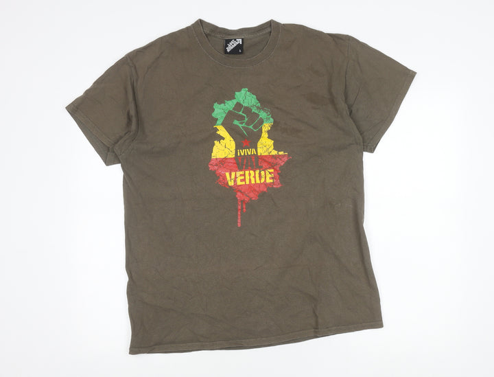 Last Exit To Nowhere Men’s Brown Graphic T-Shirt L Retro Viva Verde