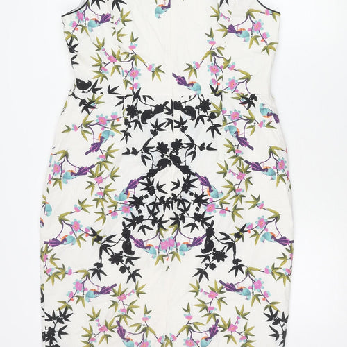 Red Herring Women’s White Floral Sheath Dress Size 16 Sleeveless