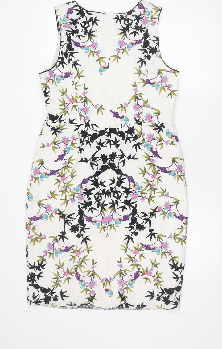 Red Herring Women’s White Floral Sheath Dress Size 16 Sleeveless