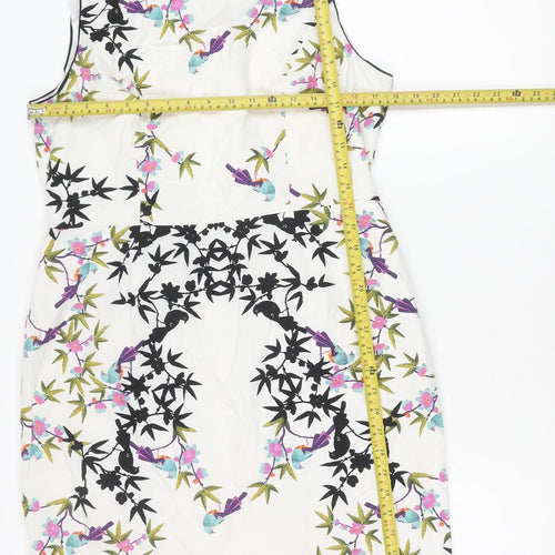 Red Herring Women’s White Floral Sheath Dress Size 16 Sleeveless