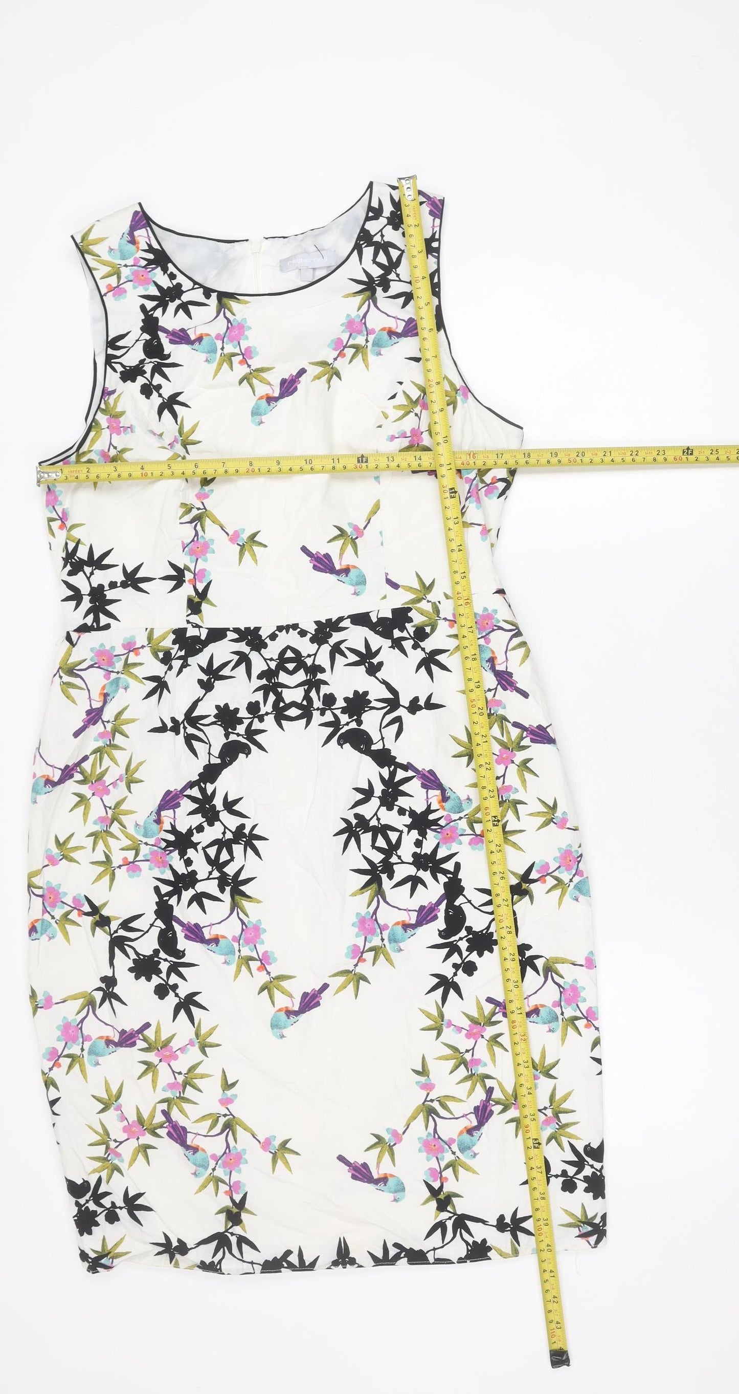 Red Herring Women’s White Floral Sheath Dress Size 16 Sleeveless