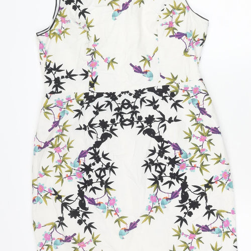 Red Herring Women’s White Floral Sheath Dress Size 16 Sleeveless