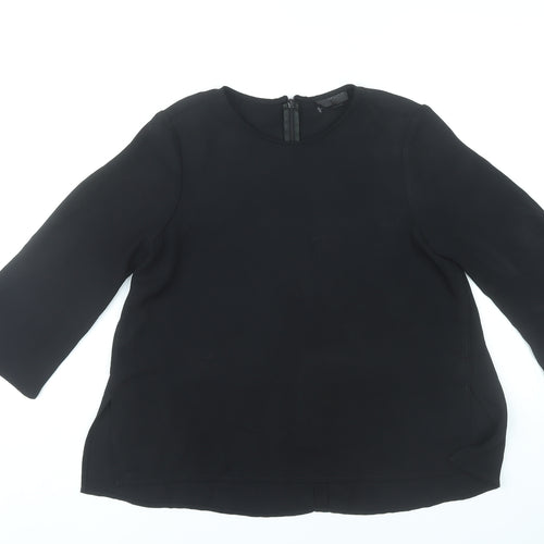 Topshop Women Black Size 6 Blouse 3/4 Sleeve Crew Neck