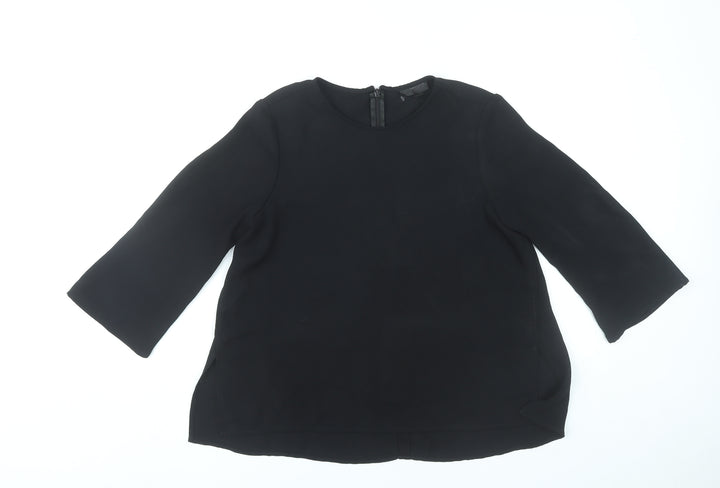 Topshop Women Black Size 6 Blouse 3/4 Sleeve Crew Neck