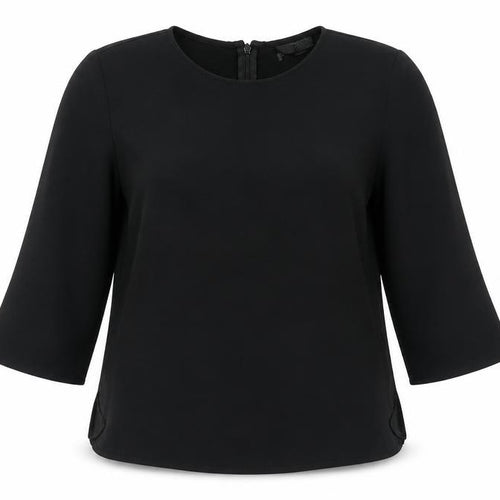 Topshop Women Black Size 6 Blouse 3/4 Sleeve Crew Neck
