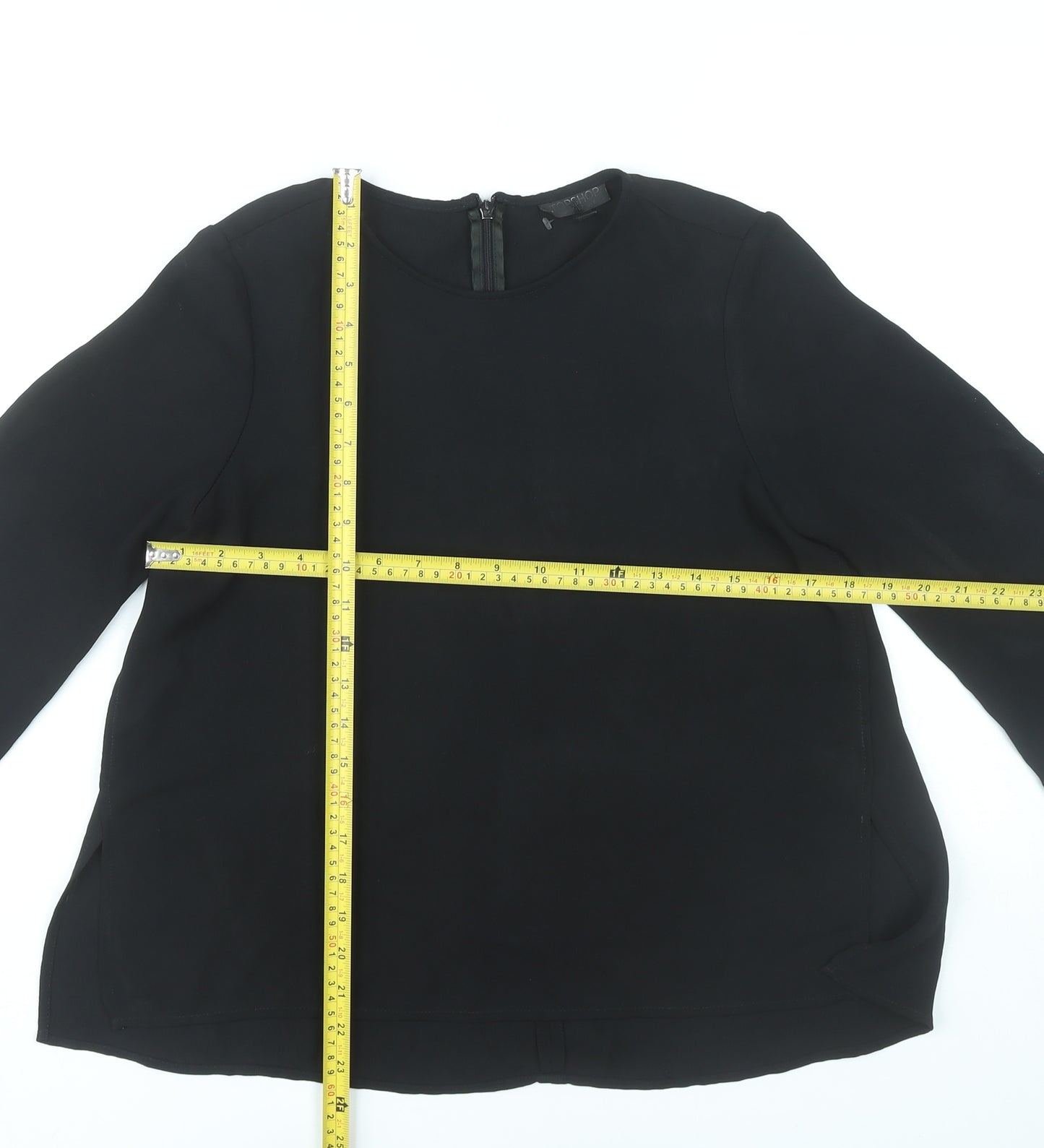 Topshop Women Black Size 6 Blouse 3/4 Sleeve Crew Neck
