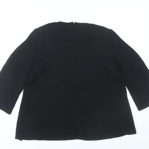 Topshop Women Black Size 6 Blouse 3/4 Sleeve Crew Neck