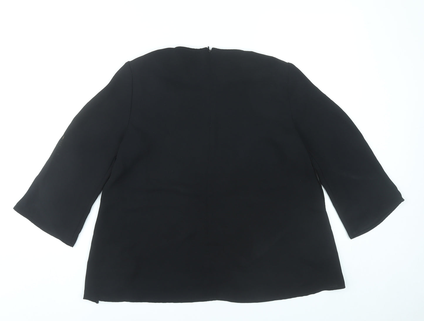 Topshop Women Black Size 6 Blouse 3/4 Sleeve Crew Neck