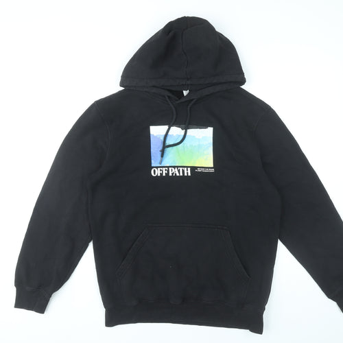 H&M Mens Black Pullover Hoodie Regular Fit M Graphic Logo