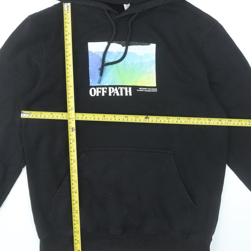 H&M Mens Black Pullover Hoodie Regular Fit M Graphic Logo