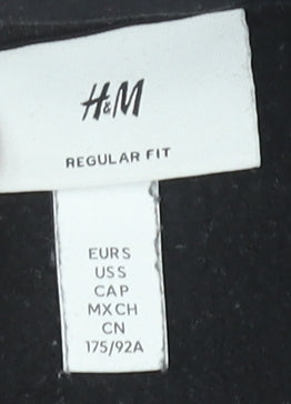 H&M Mens Black Pullover Hoodie Regular Fit M Graphic Logo