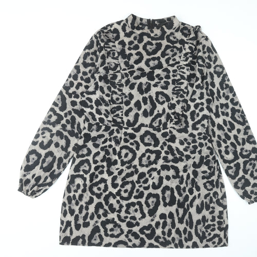 AX Paris Women Grey Animal Print Shift Mini Dress Size 14