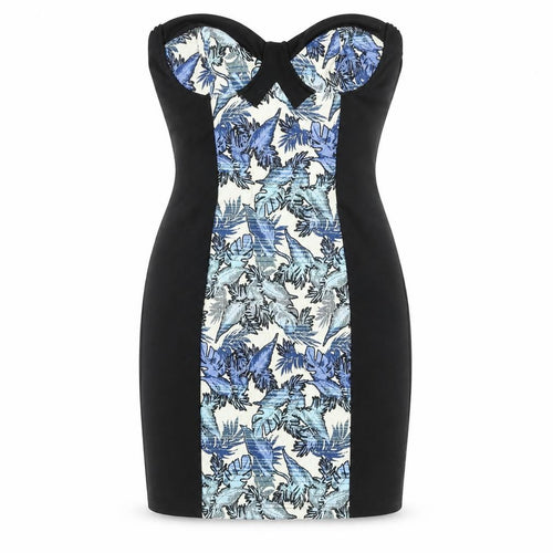 Topshop Women’s Black Blue Floral Bodycon Dress UK 10