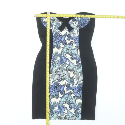 Topshop Women’s Black Blue Floral Bodycon Dress UK 10