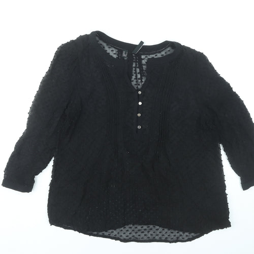 Mango Women Black Polka Dot Tunic Blouse Size 10 Lightweight