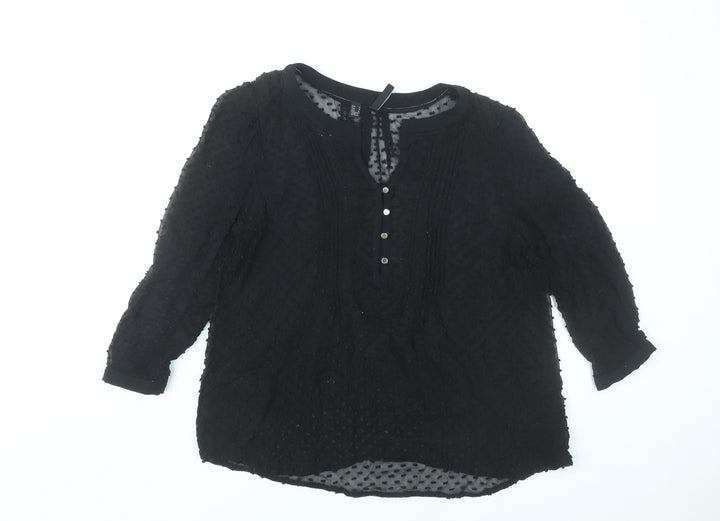 Mango Women Black Polka Dot Tunic Blouse Size 10 Lightweight