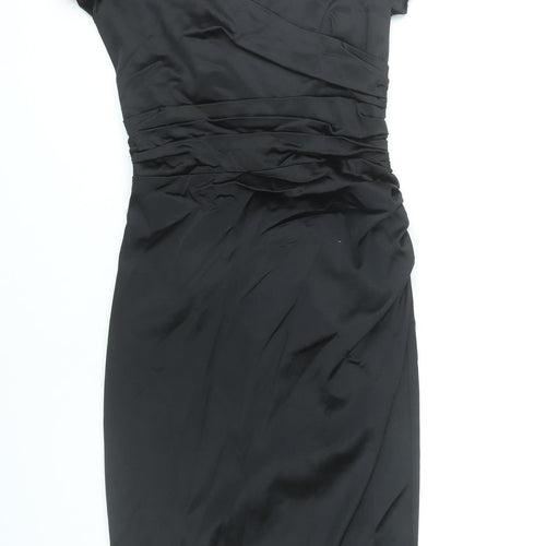 QDA Women’s Black Sheath Knee Length Off Shoulder Ruched Dress S