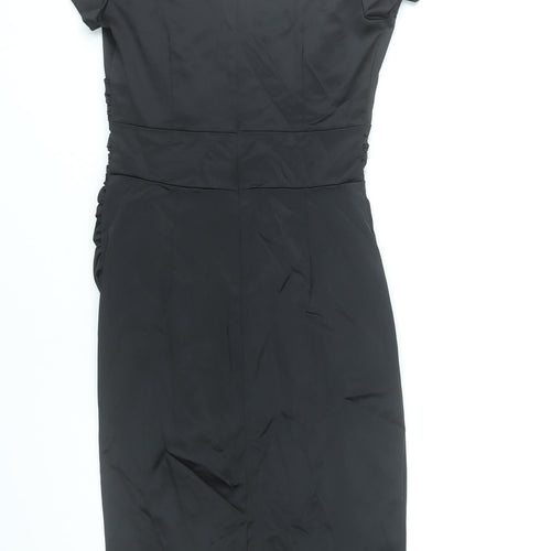 QDA Women’s Black Sheath Knee Length Off Shoulder Ruched Dress S