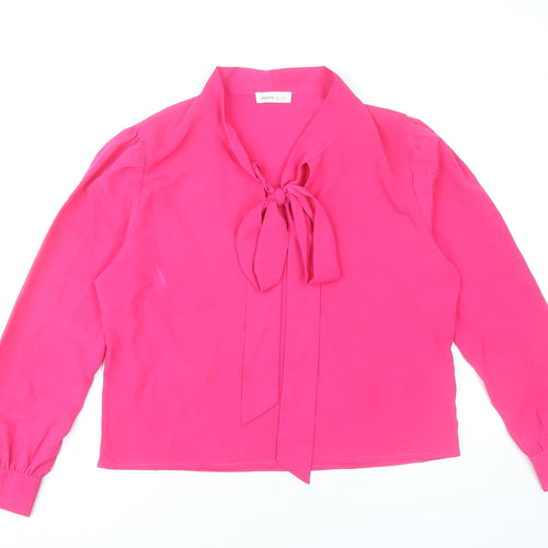Urban Bliss Womens Pink Blouse Size 14 Long Sleeve Bow Neck