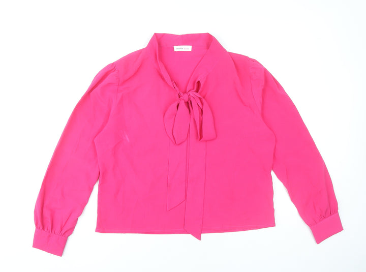 Urban Bliss Womens Pink Blouse Size 14 Long Sleeve Bow Neck