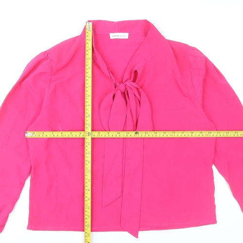 Urban Bliss Womens Pink Blouse Size 14 Long Sleeve Bow Neck
