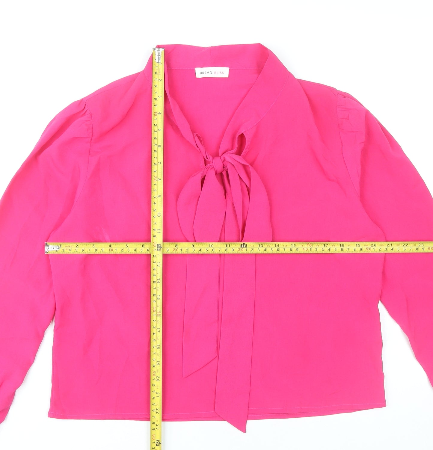 Urban Bliss Womens Pink Blouse Size 14 Long Sleeve Bow Neck