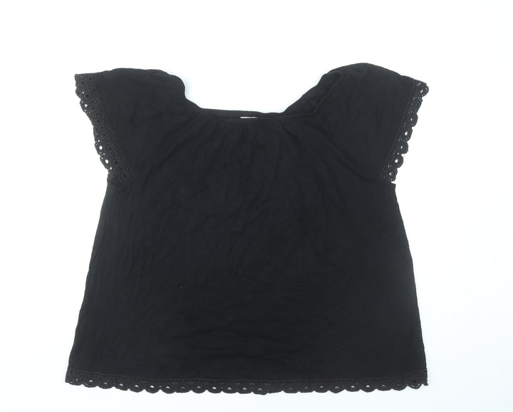 Anthology Womens Black Tunic Blouse UK 16 Viscose Crochet Trim
