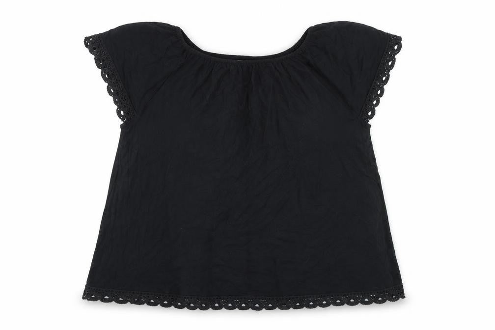 Anthology Womens Black Tunic Blouse UK 16 Viscose Crochet Trim
