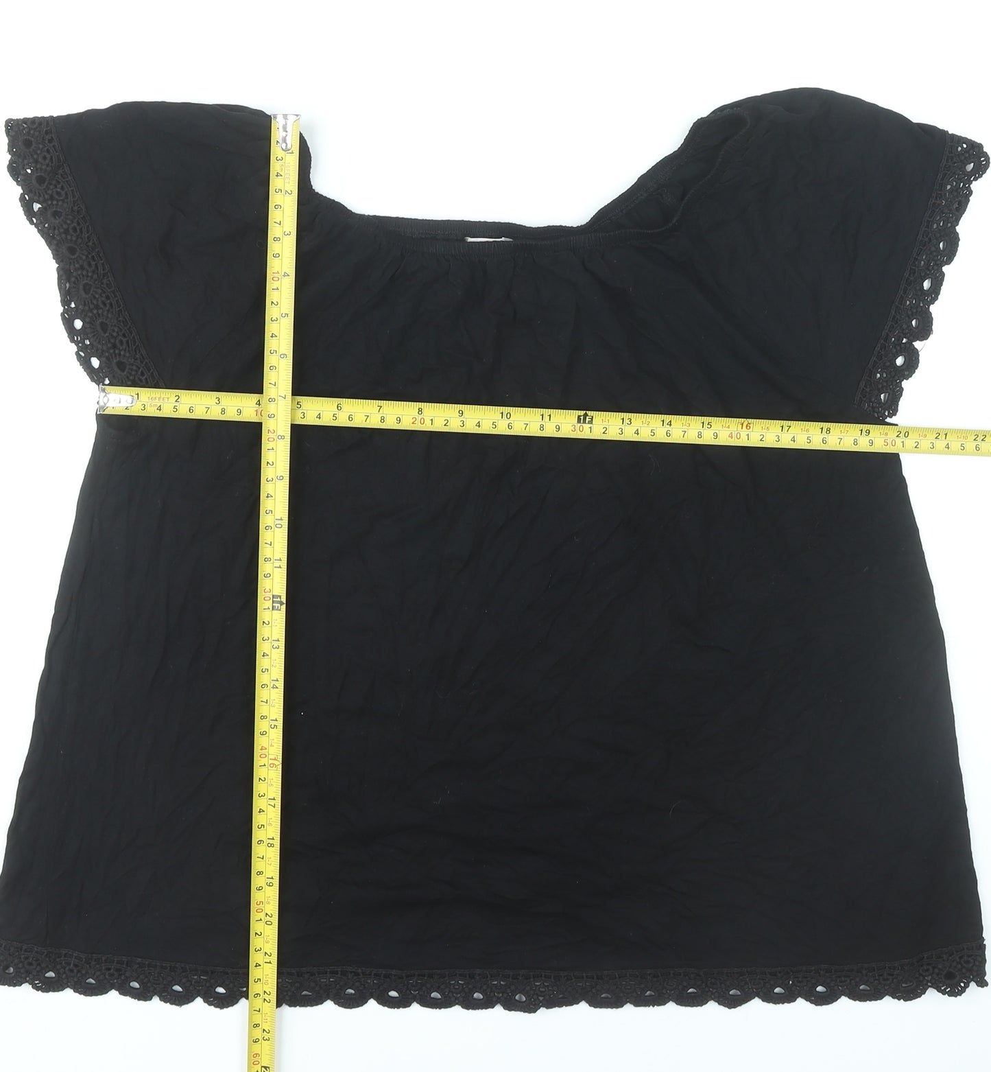 Anthology Womens Black Tunic Blouse UK 16 Viscose Crochet Trim