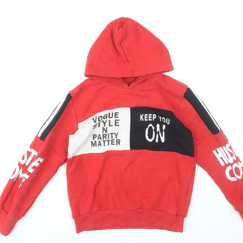 Niebieski Ksiezyc Boys Red Hoodie Pullover Size 10Y Graphic Print Cotton