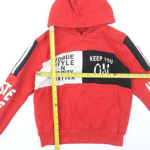 Niebieski Ksiezyc Boys Red Hoodie Pullover Size 10Y Graphic Print Cotton
