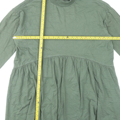 ASOS Womens Green Smock Dress UK 14 High Neck Long Sleeve