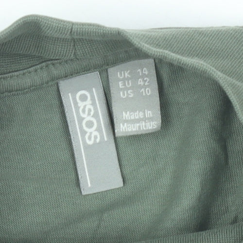 ASOS Womens Green Smock Dress UK 14 High Neck Long Sleeve
