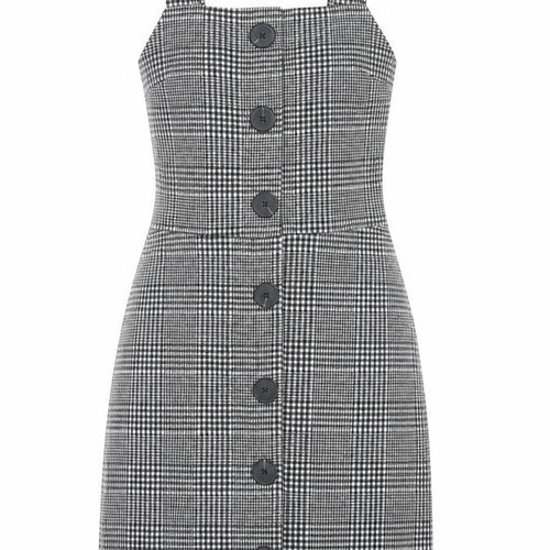 River Island Women Grey Check Pinafore Dress UK 6 Buttoned Workwear