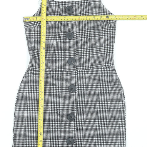 River Island Women Grey Check Pinafore Dress UK 6 Buttoned Workwear