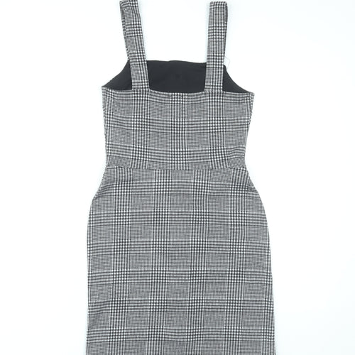 River Island Women Grey Check Pinafore Dress UK 6 Buttoned Workwear