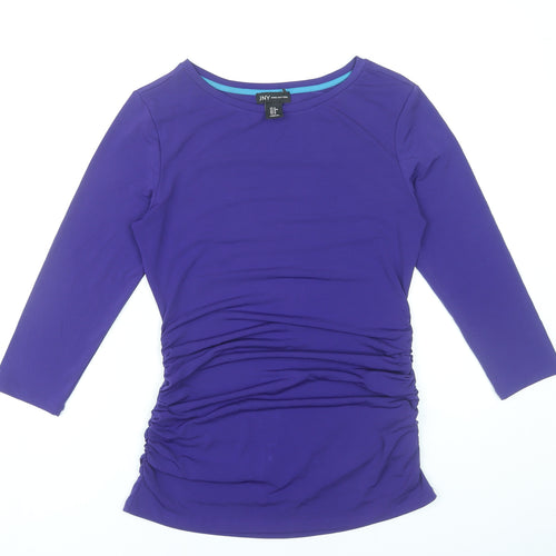 Jones New York Womens Purple Scoop Neck 3/4 Sleeve Ruched Top Size M