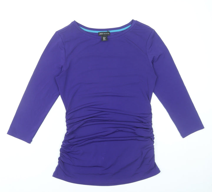 Jones New York Womens Purple Scoop Neck 3/4 Sleeve Ruched Top Size M