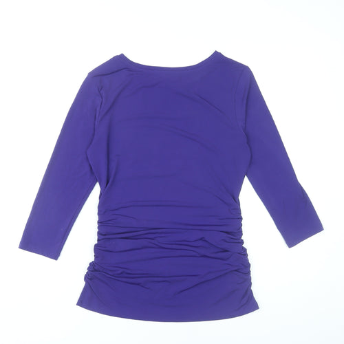 Jones New York Womens Purple Scoop Neck 3/4 Sleeve Ruched Top Size M