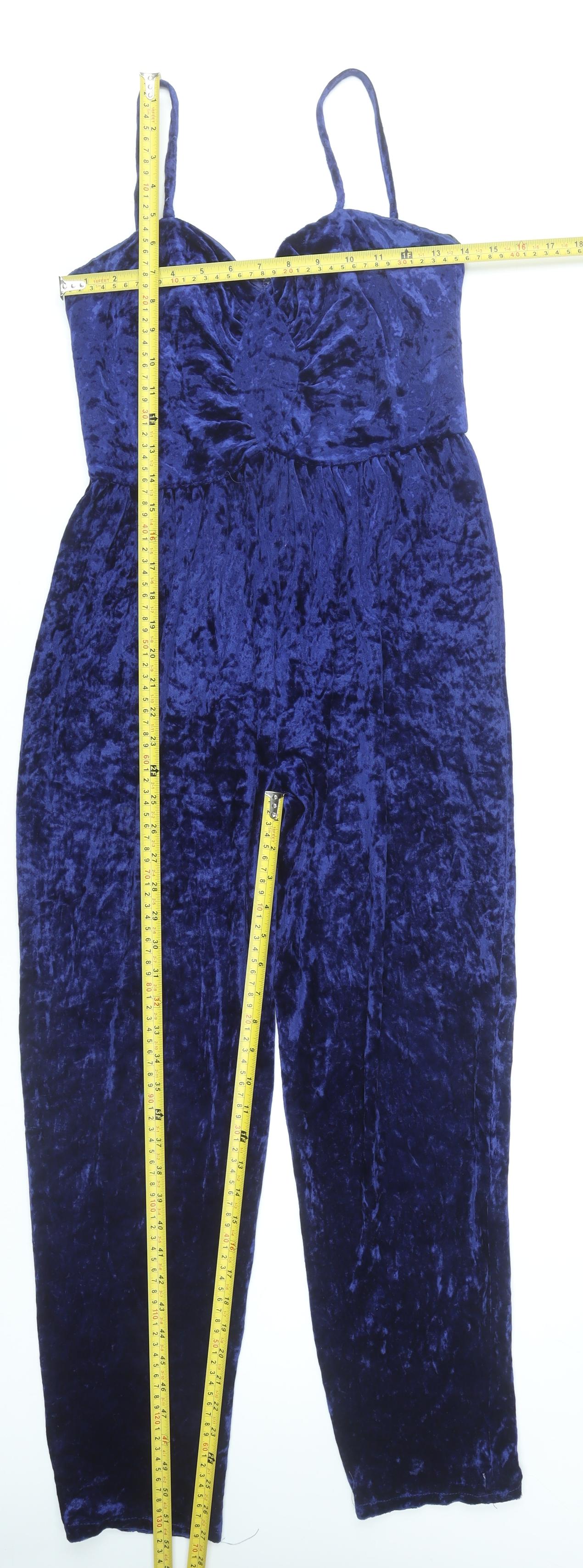 Paul Nicholsons Womens Blue Velvet Jumpsuit Size 12 Sleeveless Partywear