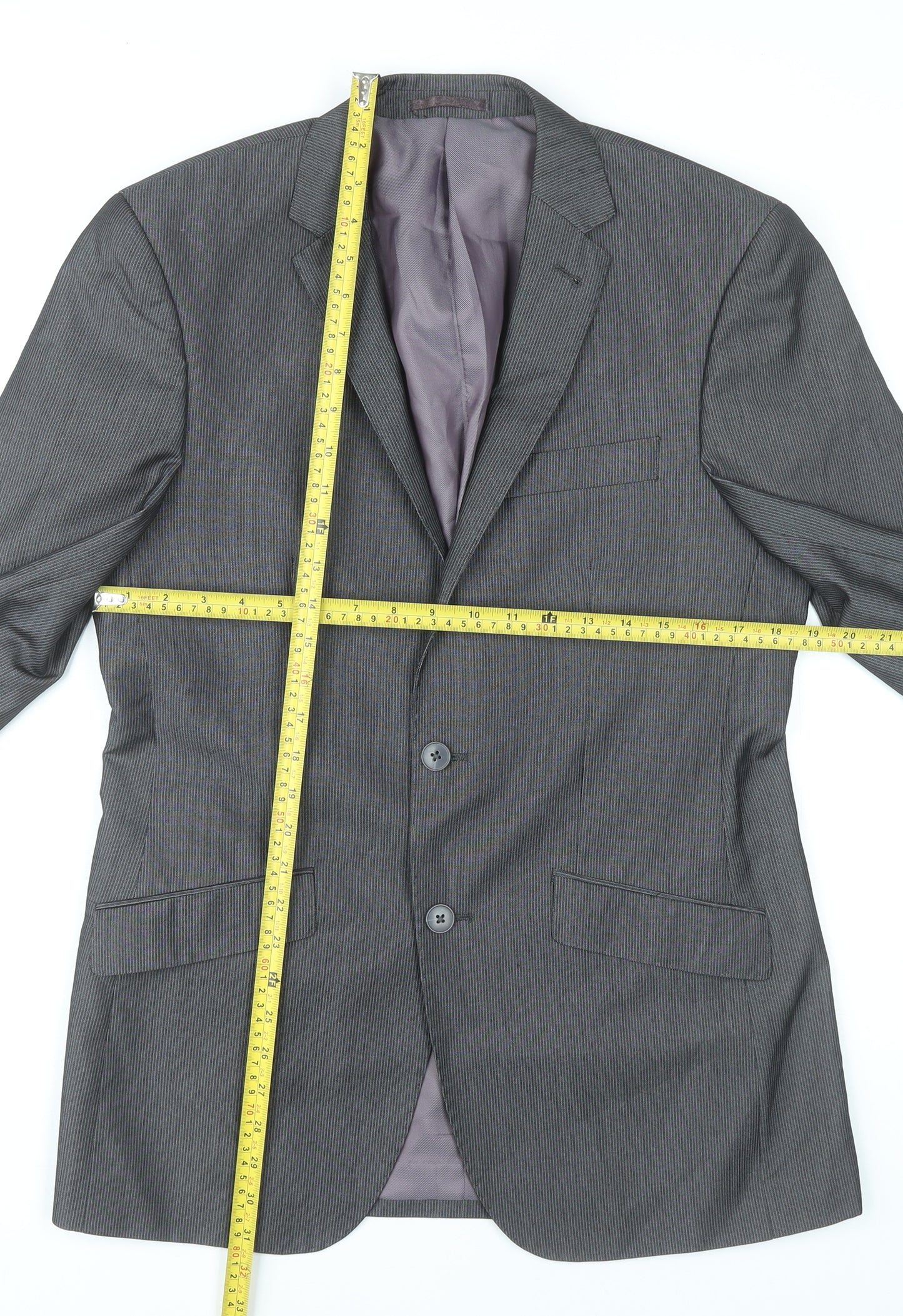 F&F Men’s Grey 38R Pinstripe Blazer Single-Breasted Jacket