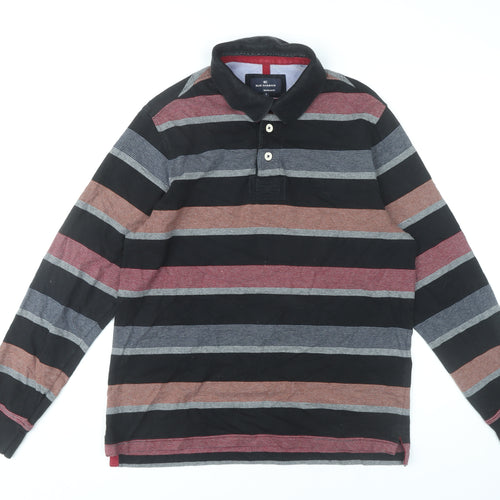 Marks and Spencer Men's Black Striped Long Sleeve Polo Small