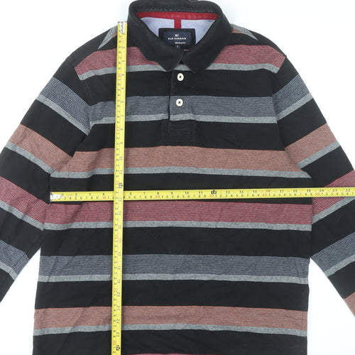 Marks and Spencer Men's Black Striped Long Sleeve Polo Small