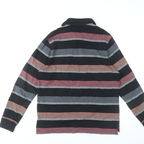 Marks and Spencer Men's Black Striped Long Sleeve Polo Small