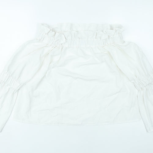 Boohoo Women’s White Off Shoulder Bell Sleeve Blouse UK 12