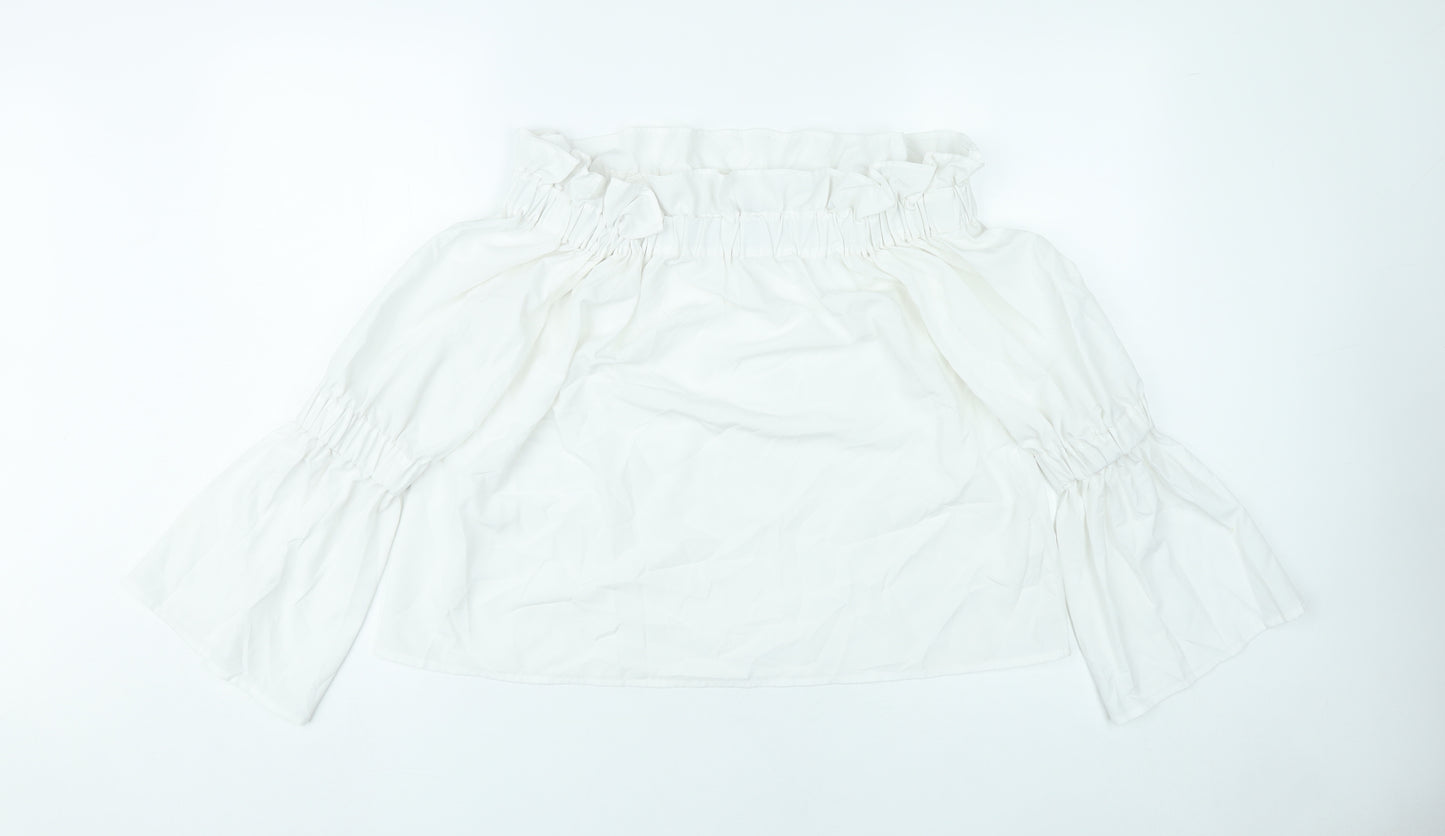 Boohoo Women’s White Off Shoulder Bell Sleeve Blouse UK 12